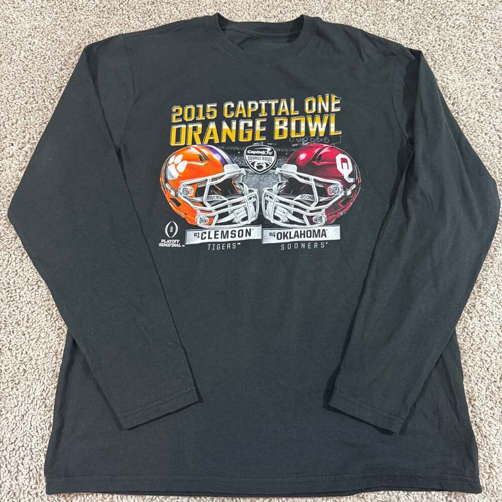 2015 Orange Bowl Clemson vs Oklahoma CFP Playoff Long Sleeve Shirt Mens M EUC